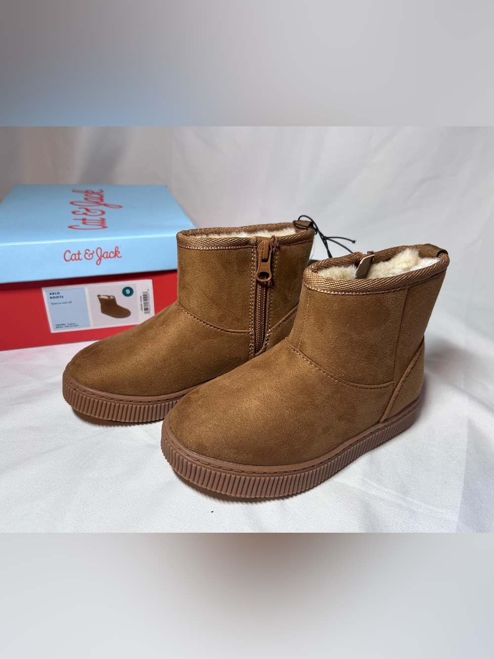 Cat & Jack Arlo Toddler Boots Size 9 Cognac Faux Fur Side Zip Wint